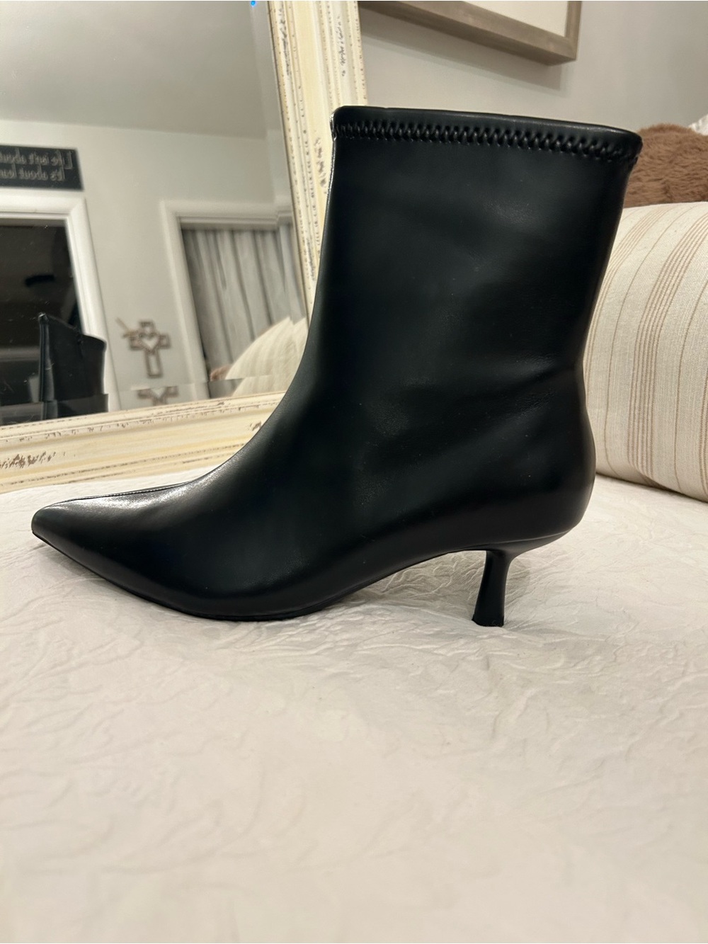 Classic Black Pointed Kitten Heel Ankle Bootie - Women